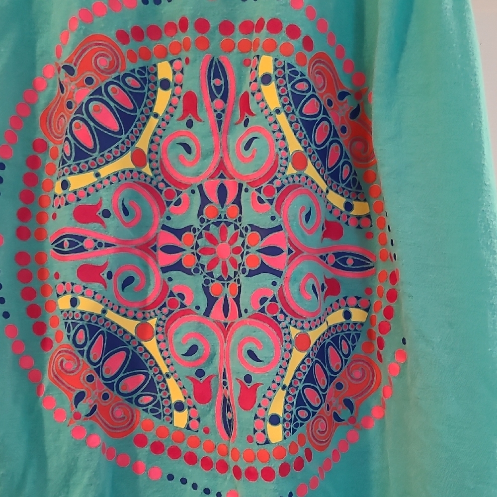 Rue21 Green and Blue Asymmetrical Graphic Tank Top - Picture 2 of 6